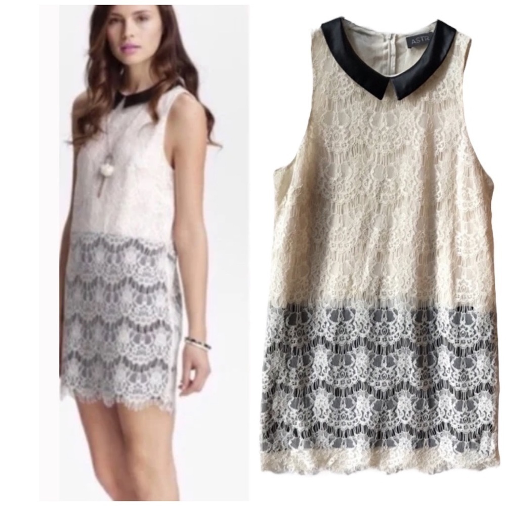 ASTR Faux Leather Collar Lace Dress